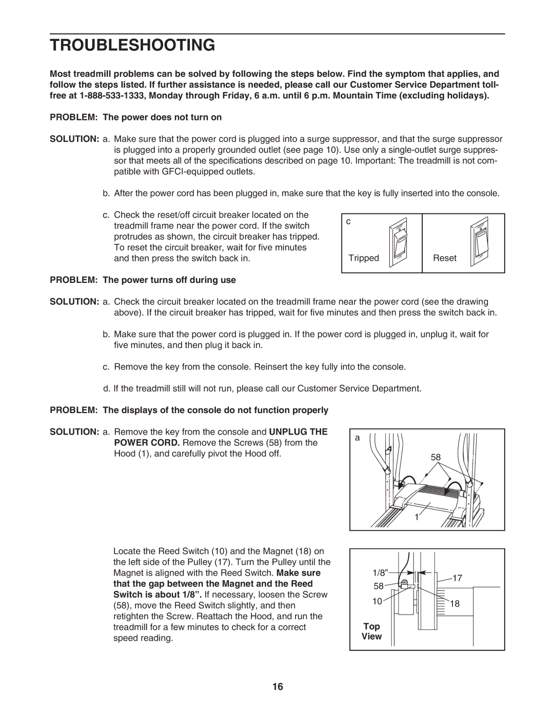 ProForm DTL32950 user manual Troubleshooting, Problem The power turns off during use, Top 