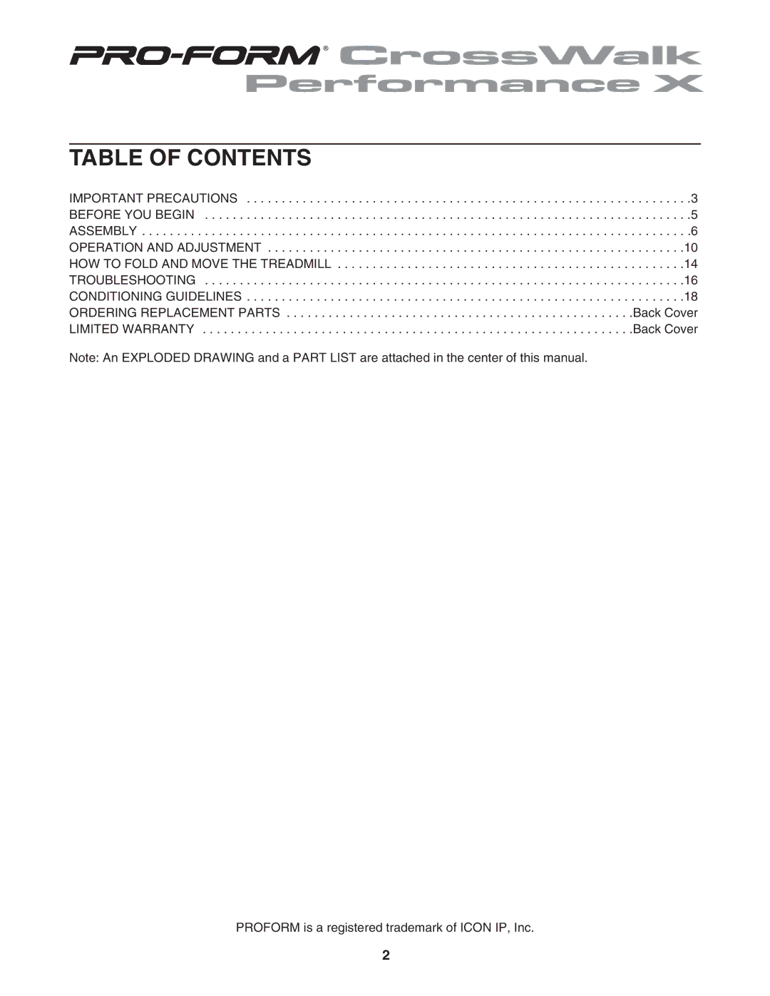 ProForm DTL32950 user manual Table of Contents 