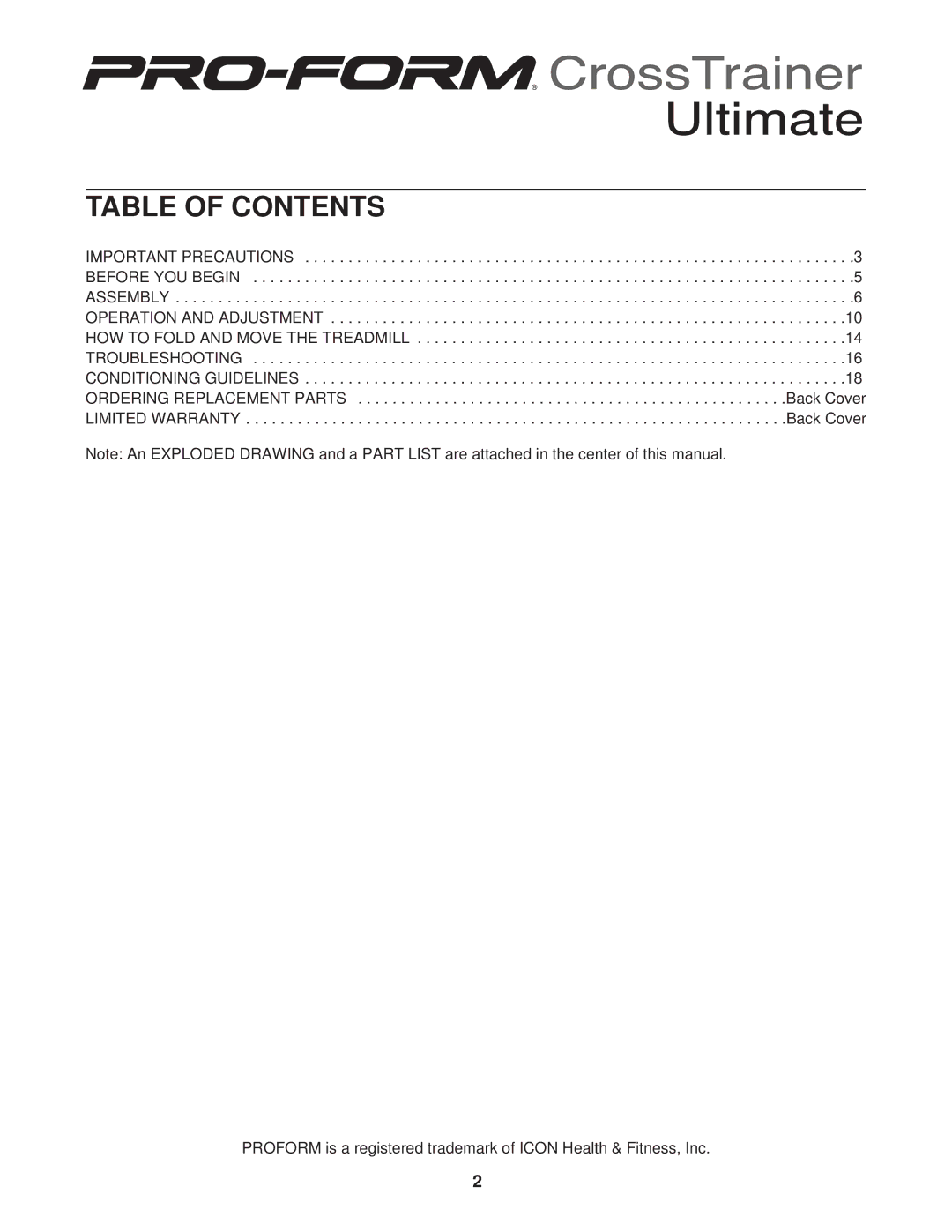 ProForm DTL33940 user manual Table of Contents 