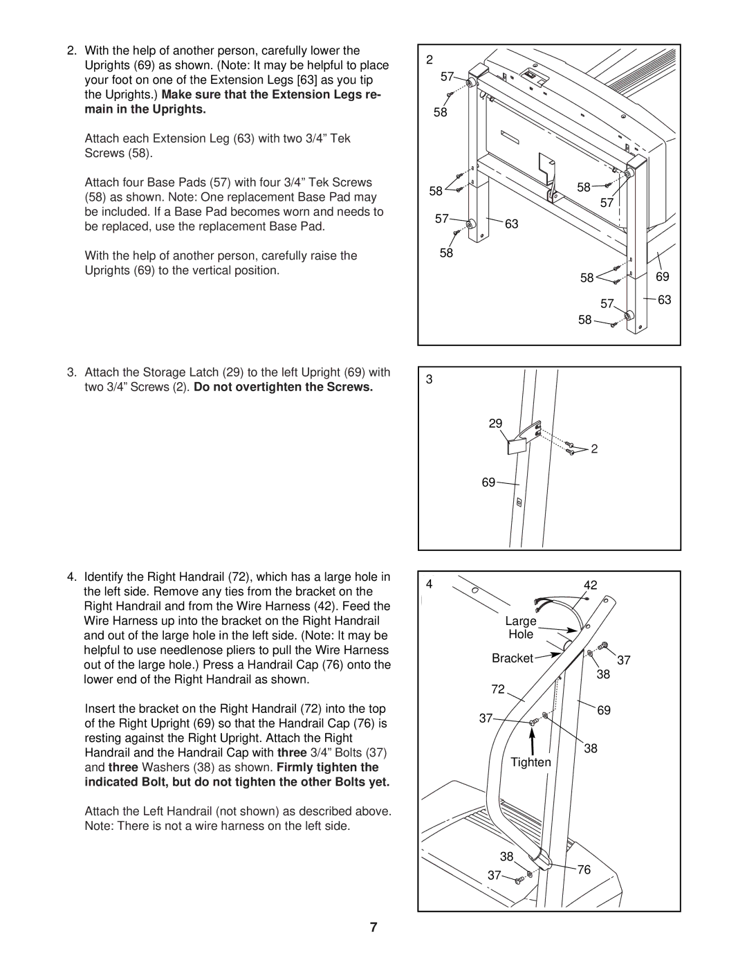 ProForm DTL33940 user manual Indicated Bolt, but do not tighten the other Bolts yet 