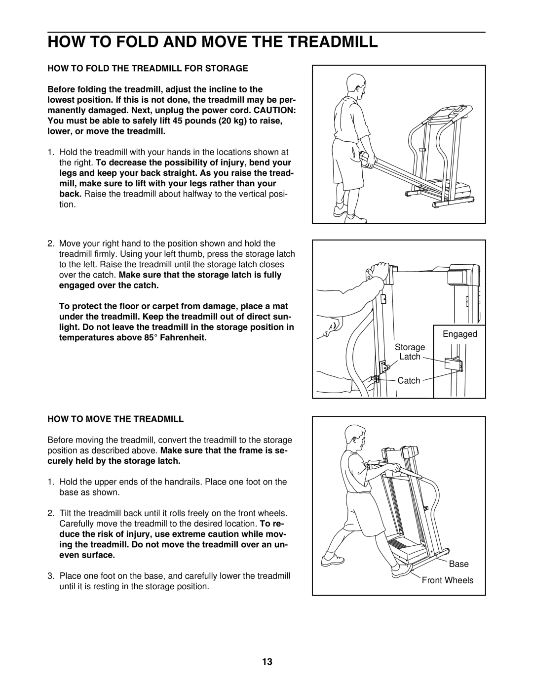 ProForm DTl33950 HOW to Fold and Move the Treadmill, HOW to Fold the Treadmill for Storage, HOW to Move the Treadmill 