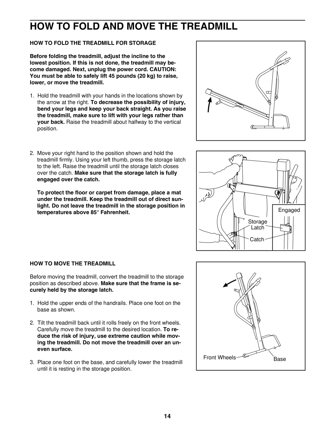 ProForm DTL3495.0 HOW to Fold and Move the Treadmill, HOW to Fold the Treadmill for Storage, HOW to Move the Treadmill 