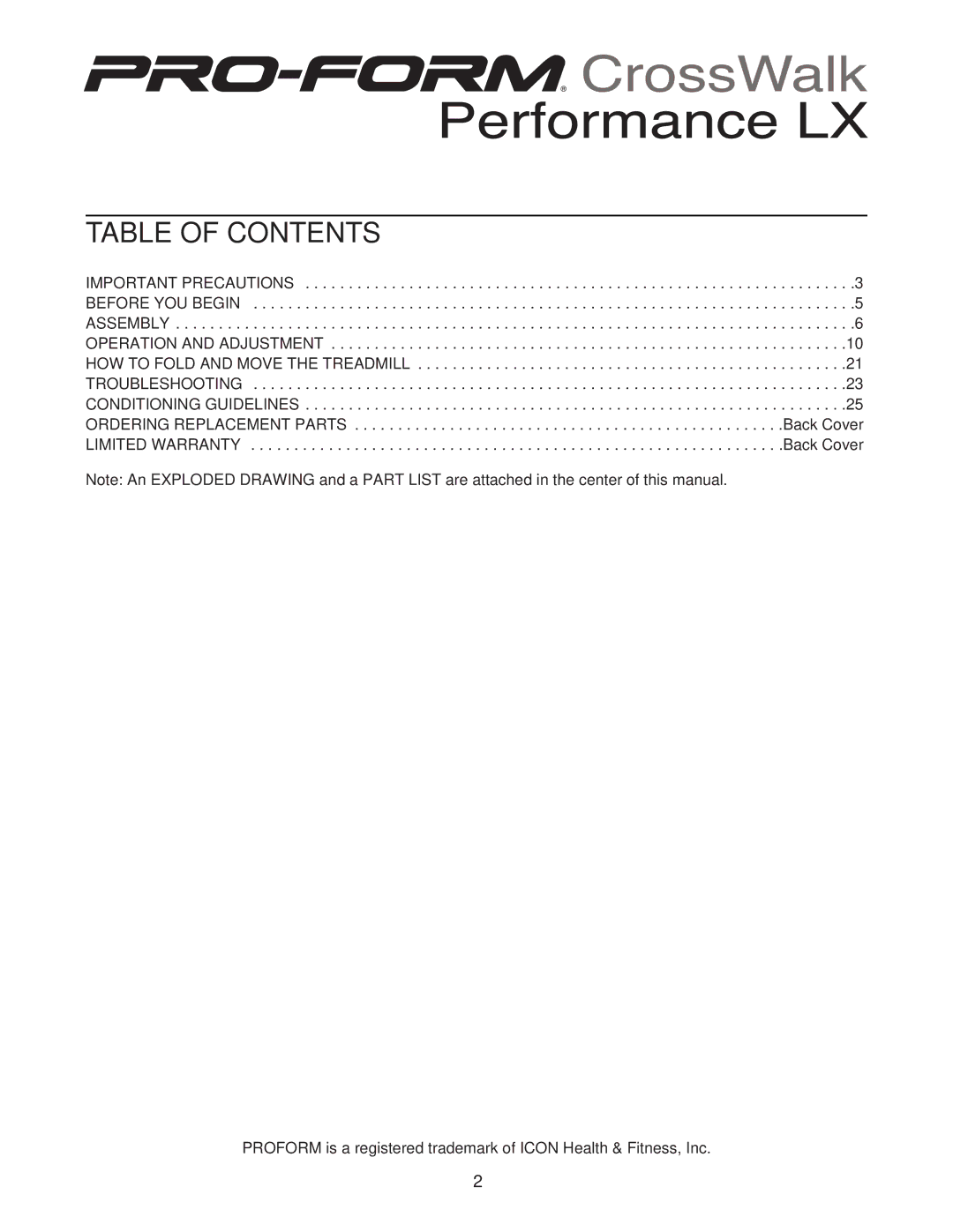 ProForm DTL42940 user manual Table of Contents 