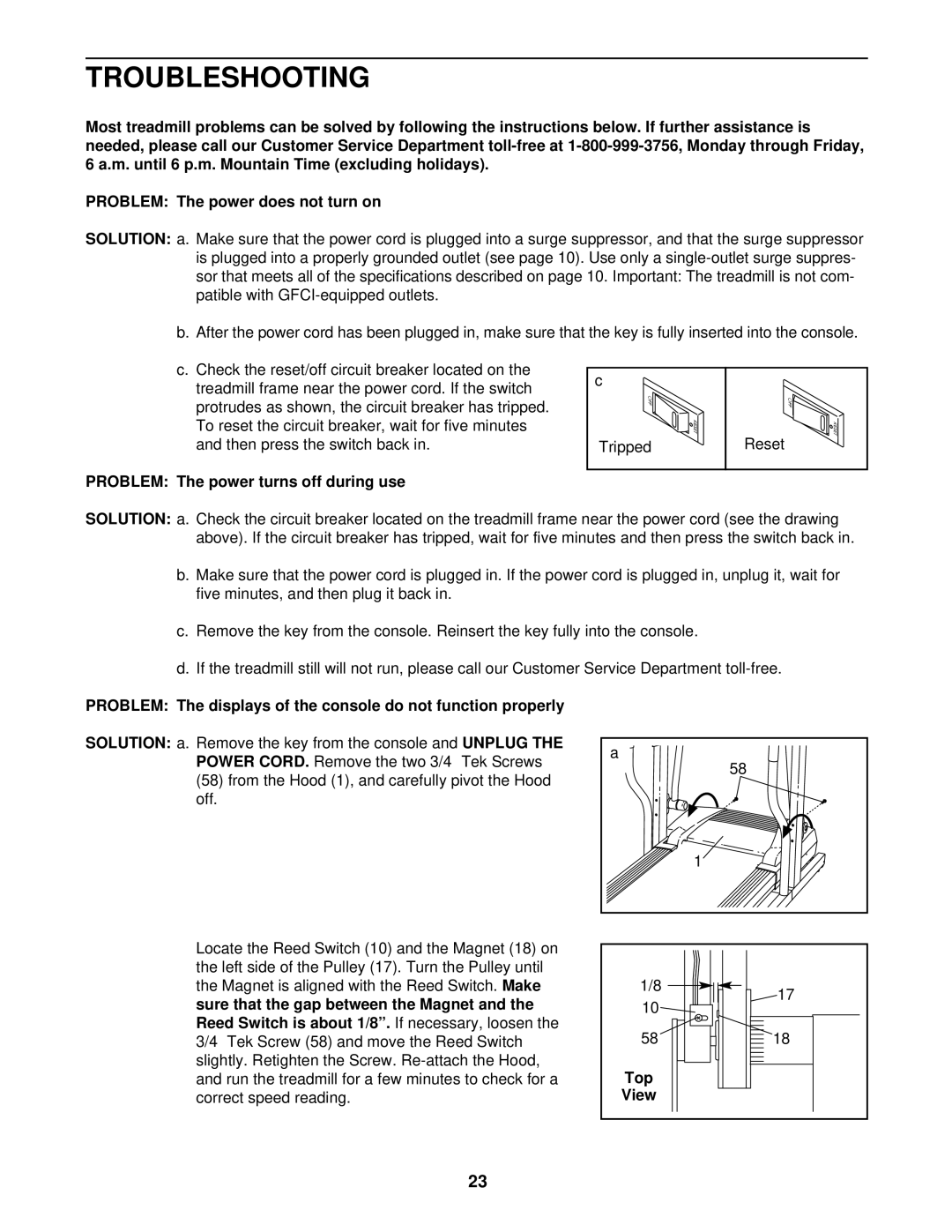 ProForm DTL42940 user manual Troubleshooting, Problem The power turns off during use, Top 