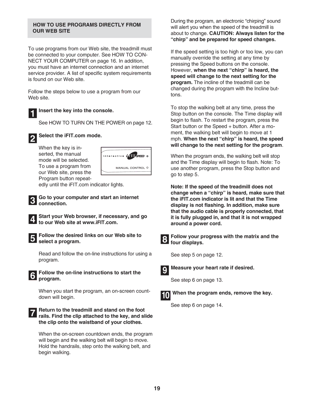 ProForm DTL42941 HOW to USE Programs Directly from OUR WEB Site, Follow the on-line instructions to start Program 