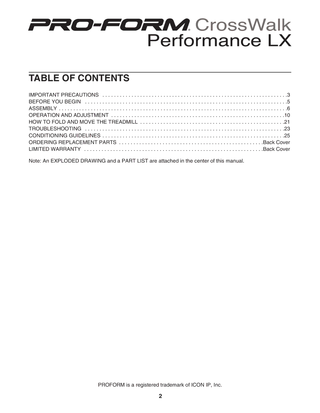 ProForm DTL42941 user manual Table of Contents 