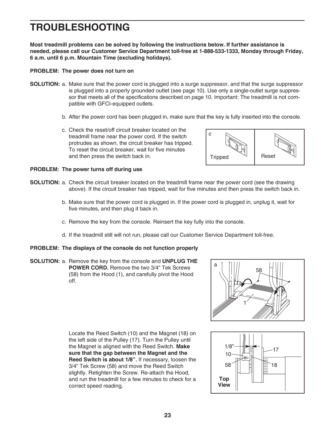 ProForm DTL42941 user manual Troubleshooting, Problem The power turns off during use, Top 