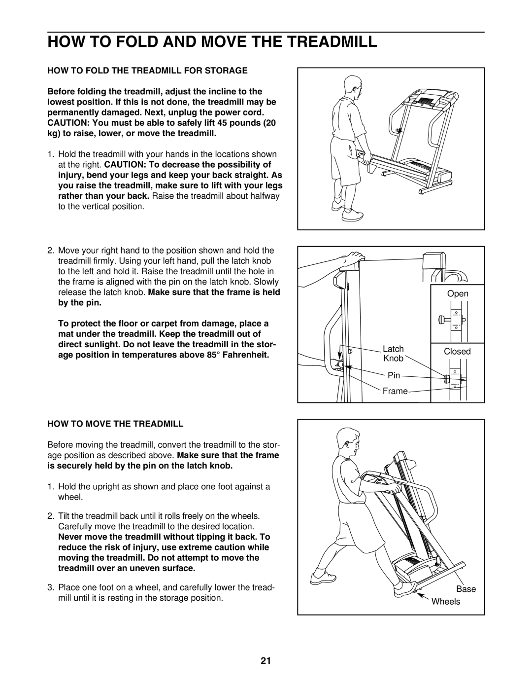 ProForm DTL44950 HOW to Fold and Move the Treadmill, HOW to Fold the Treadmill for Storage, HOW to Move the Treadmill 