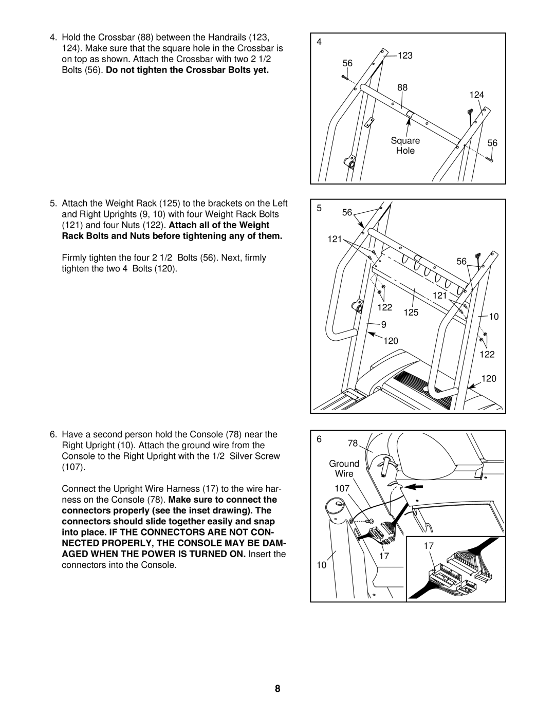 ProForm DTL44950 user manual Rack Bolts and Nuts before tightening any of them 