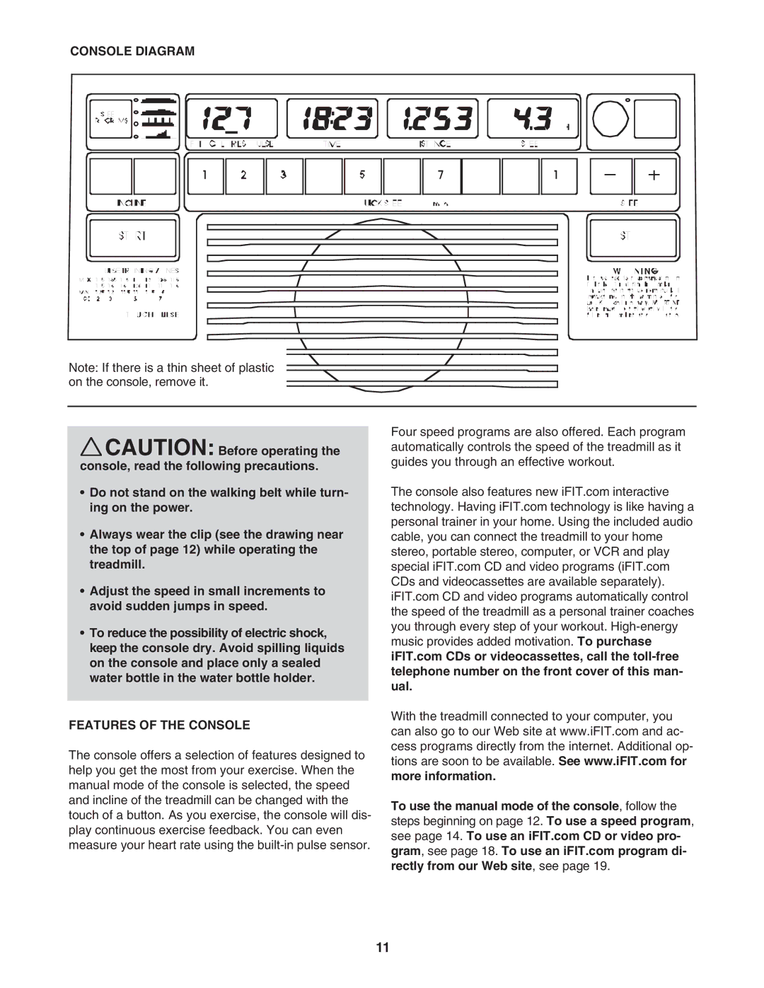 ProForm DTL4495C.0 user manual Console Diagram, Features of the Console 