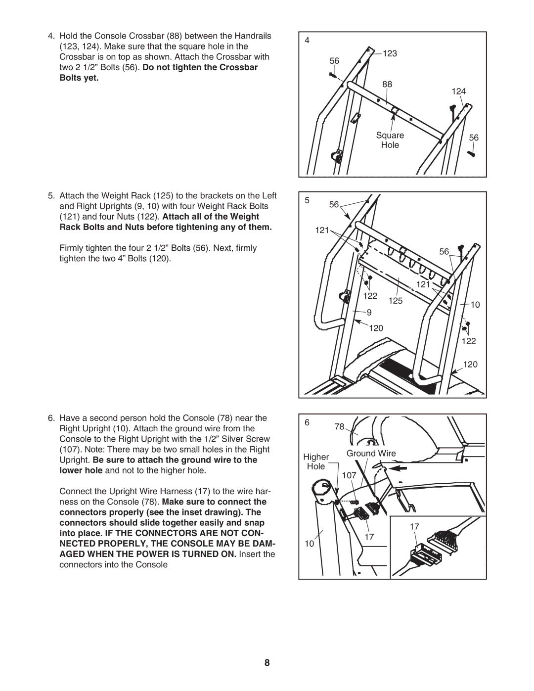 ProForm DTL4495C.0 user manual Bolts yet, Rack Bolts and Nuts before tightening any of them 