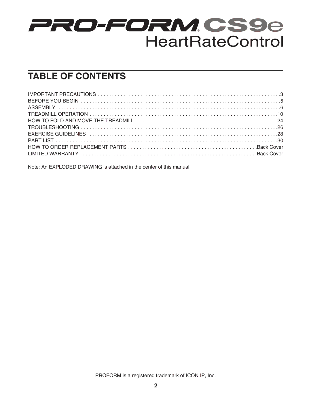 ProForm DTL52942 user manual Table of Contents 