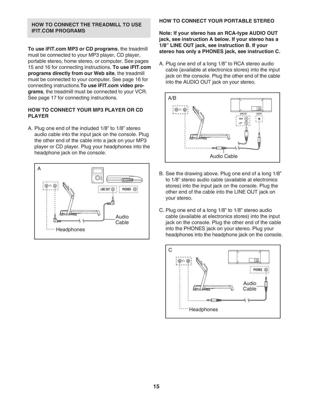 ProForm DTL52950 user manual HOW to Connect Your MP3 Player or CD Player, HOW to Connect Your Portable Stereo, Audio Cable 