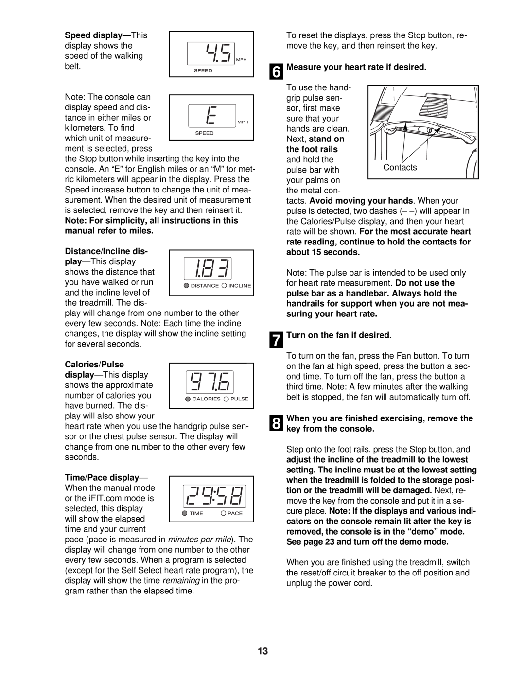 ProForm DTL62940 Speed display-This, Note For simplicity, all instructions in this manual refer to miles, Calories/Pulse 