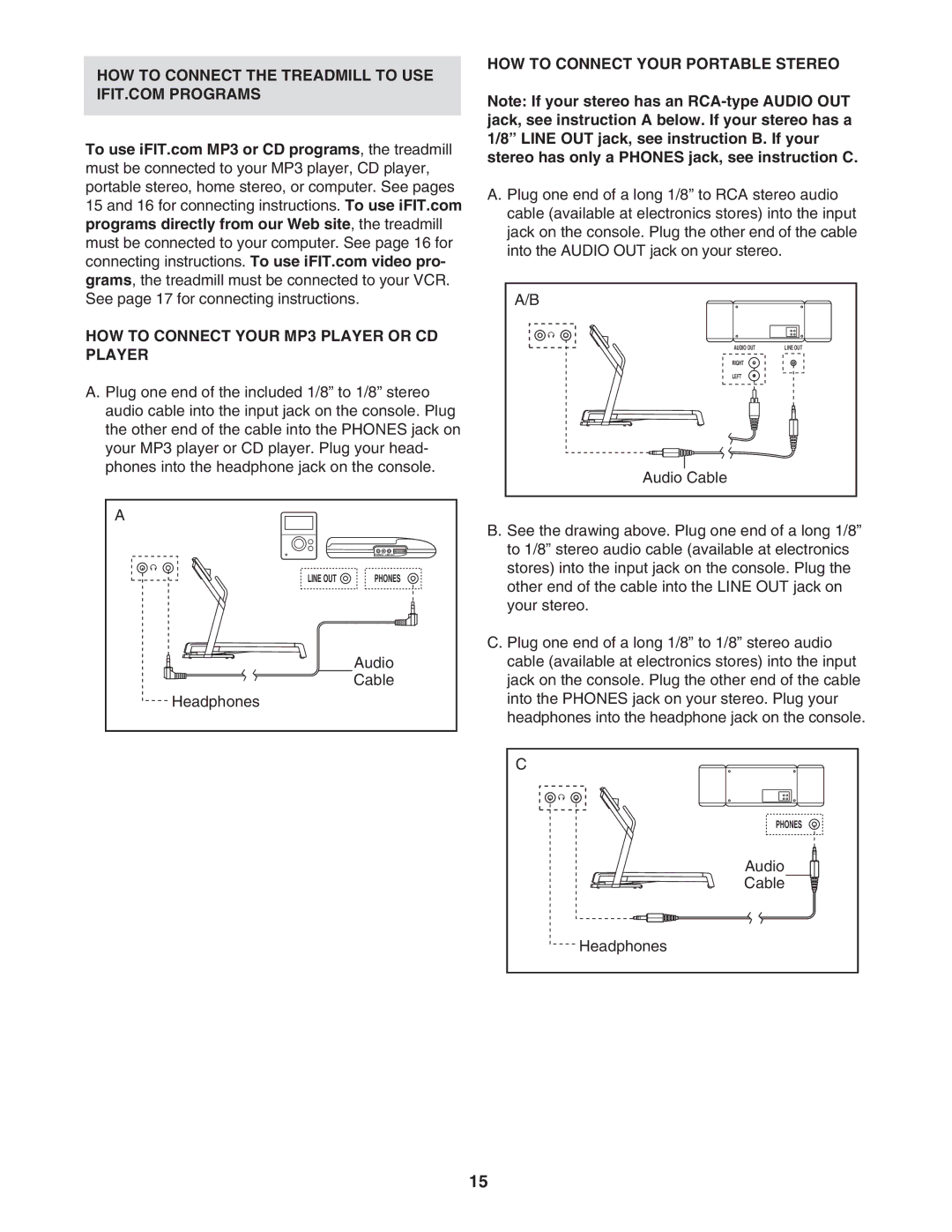 ProForm DTL62950 user manual HOW to Connect Your MP3 Player or CD Player, HOW to Connect Your Portable Stereo, Audio Cable 