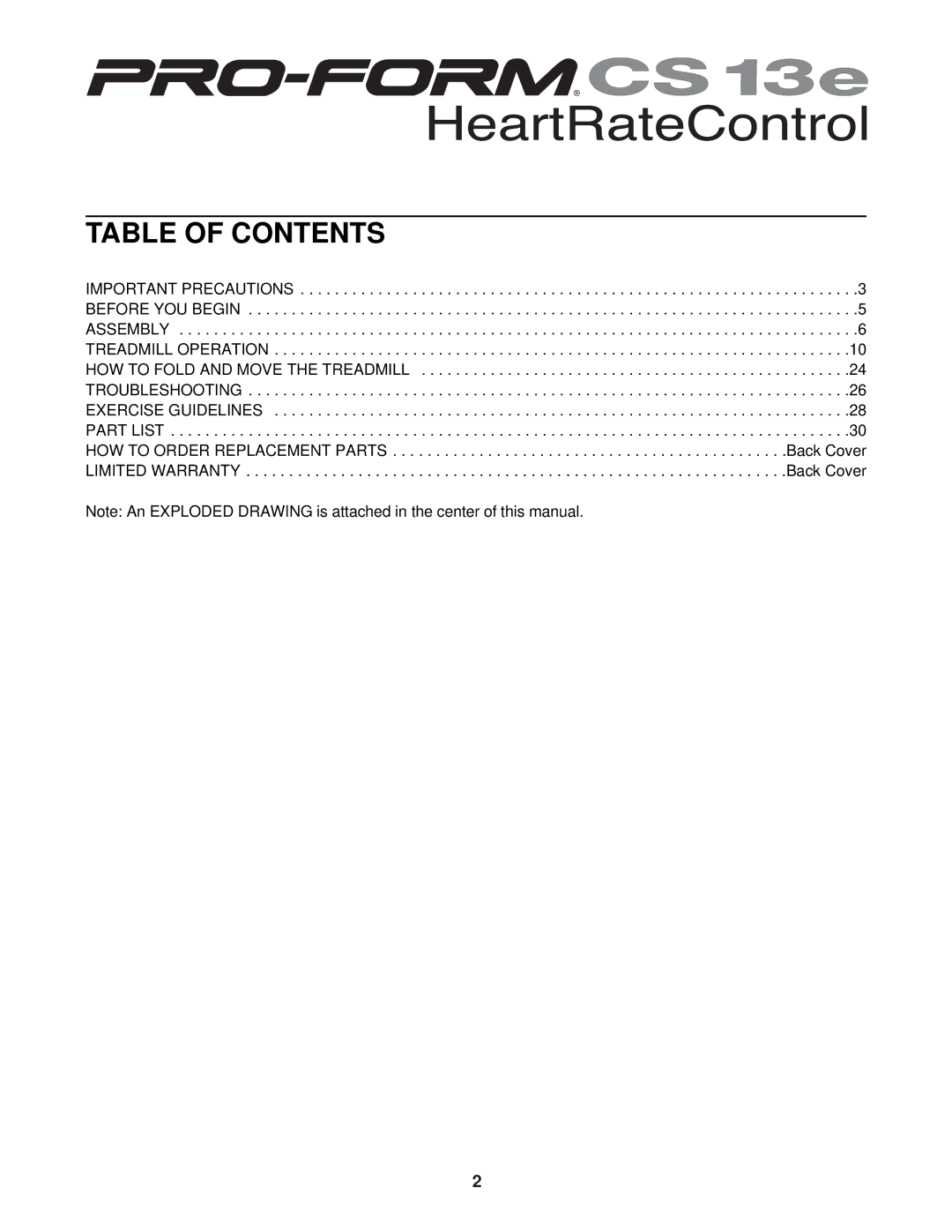 ProForm DTL72940 user manual Table of Contents 