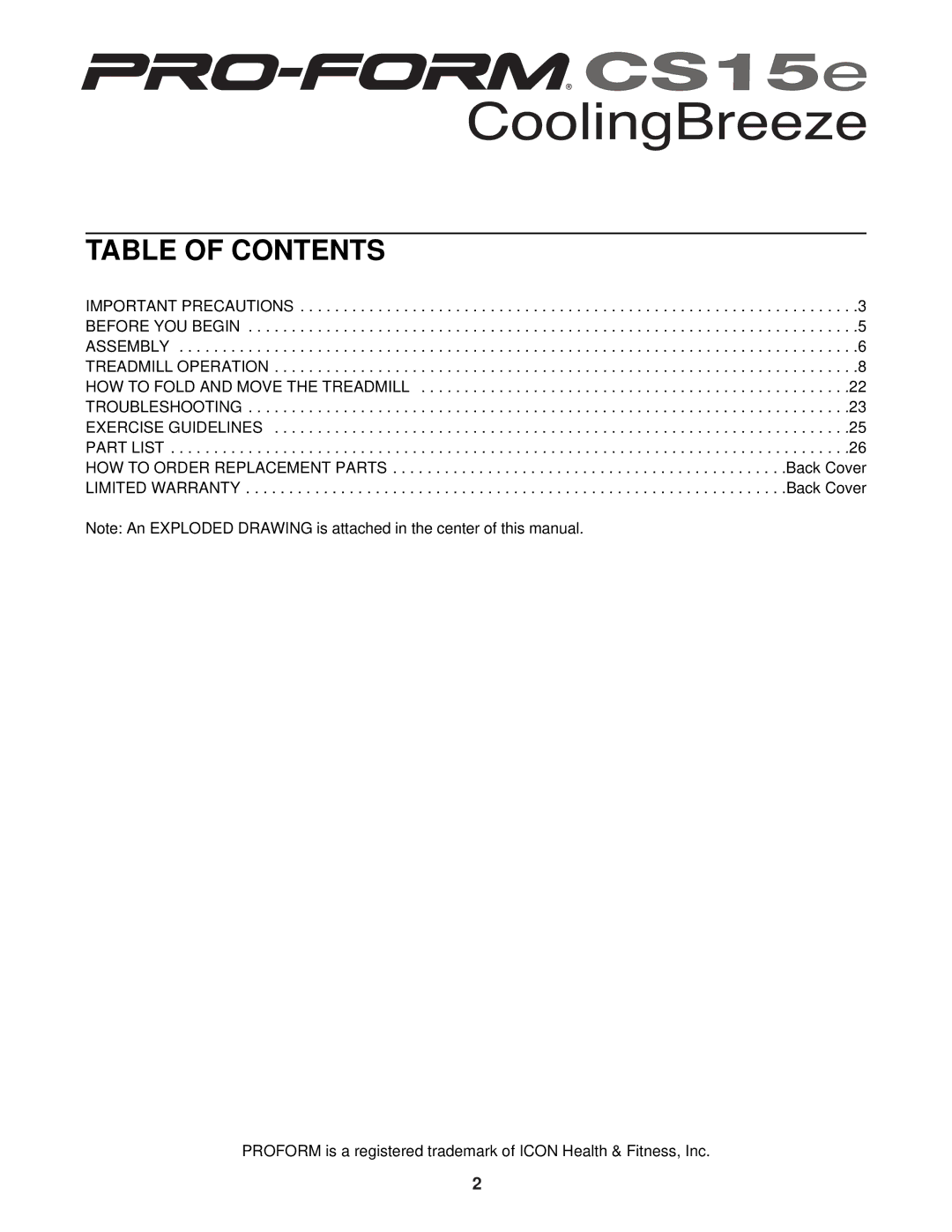 ProForm DTL73941 user manual Table of Contents 