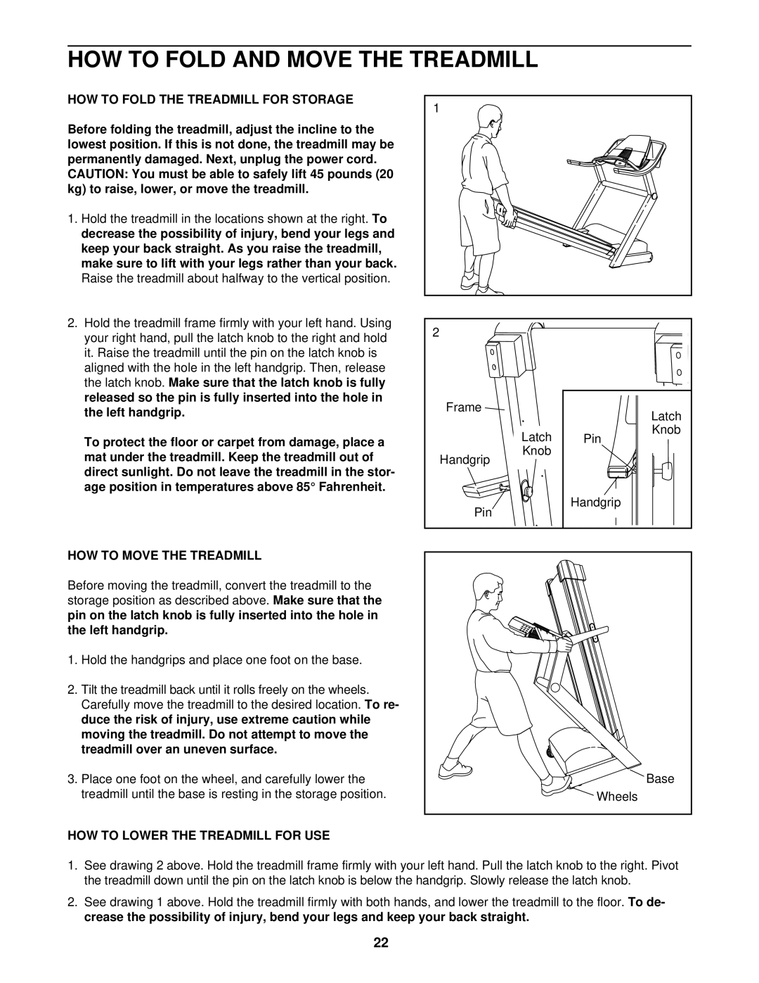 ProForm DTL73941 HOW to Fold and Move the Treadmill, HOW to Fold the Treadmill for Storage, HOW to Move the Treadmill 