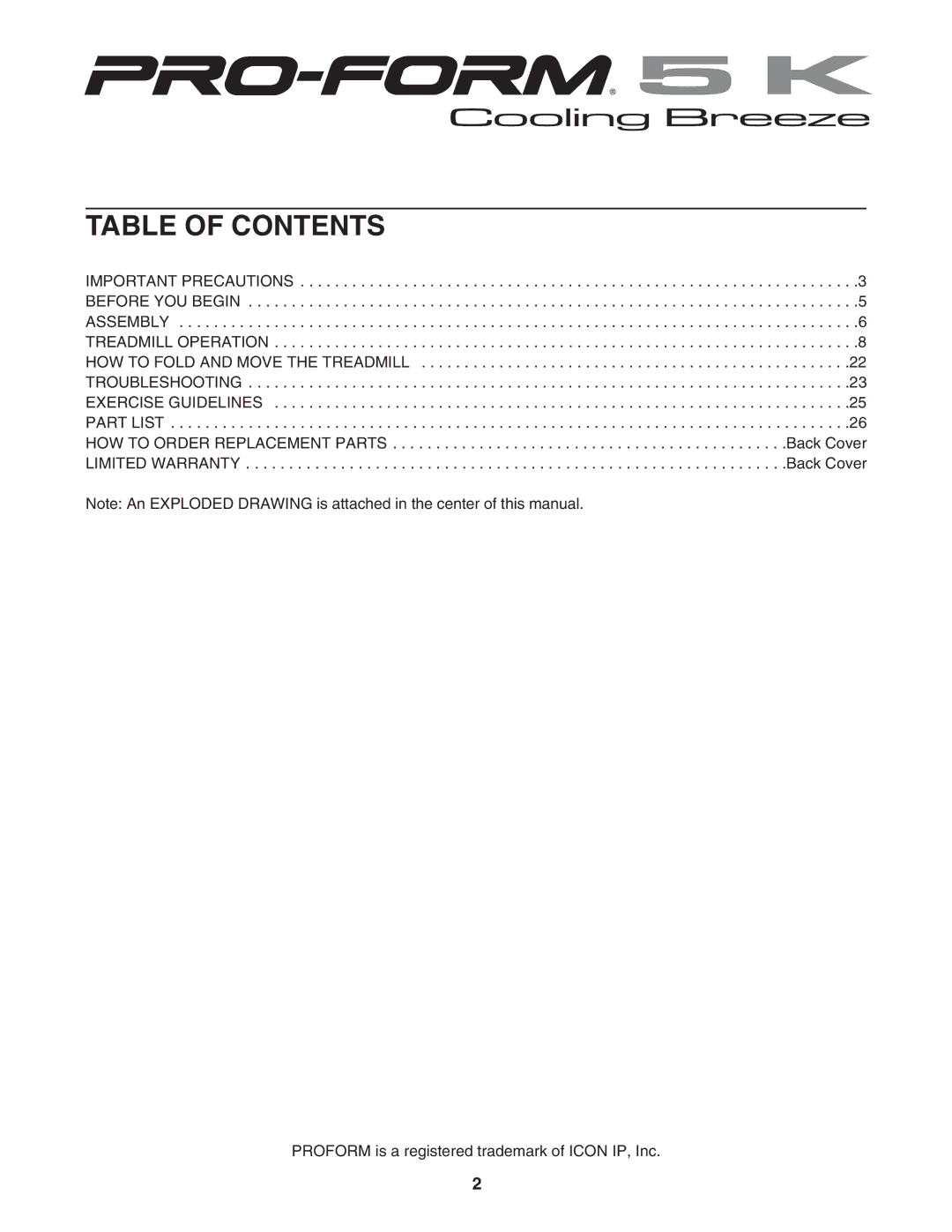 ProForm DTL73942 user manual Table of Contents 