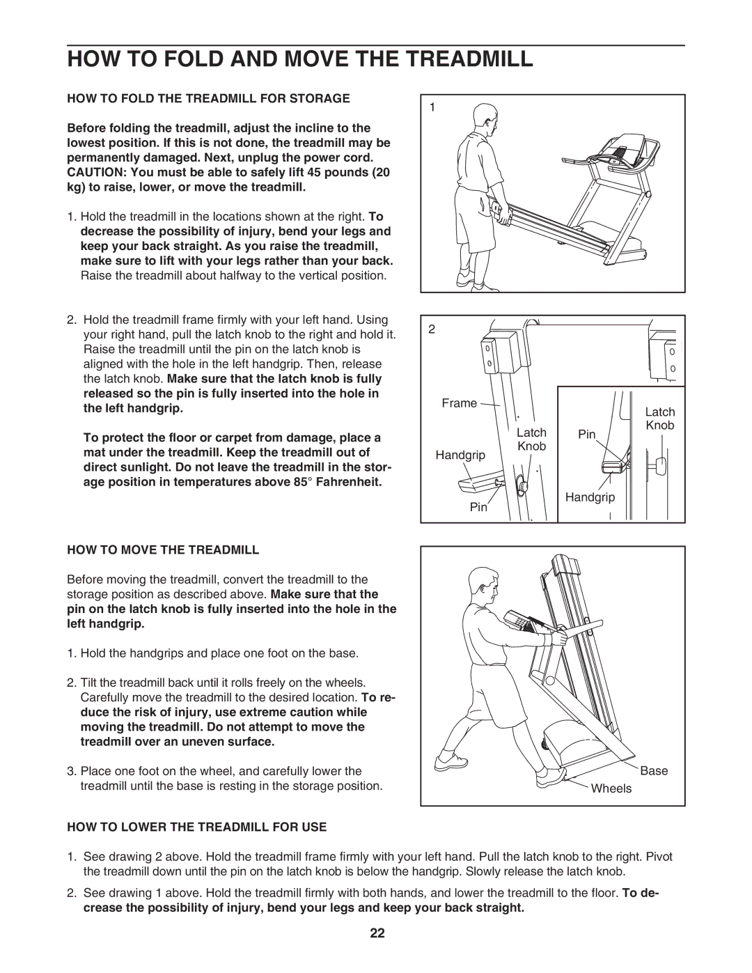 ProForm DTL73942 HOW to Fold and Move the Treadmill, HOW to Fold the Treadmill for Storage, HOW to Move the Treadmill 