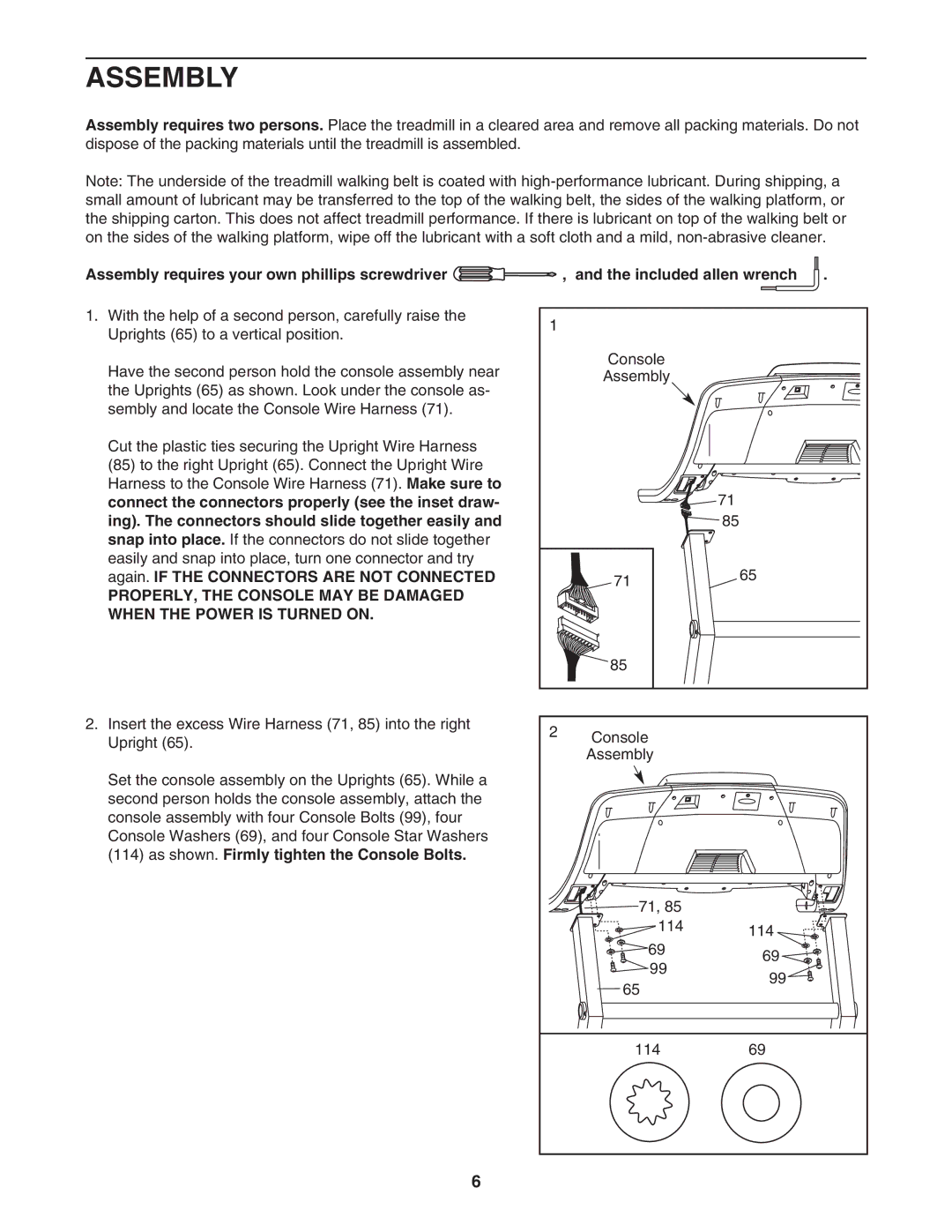 ProForm DTL73942 user manual Assembly, As shown. Firmly tighten the Console Bolts 