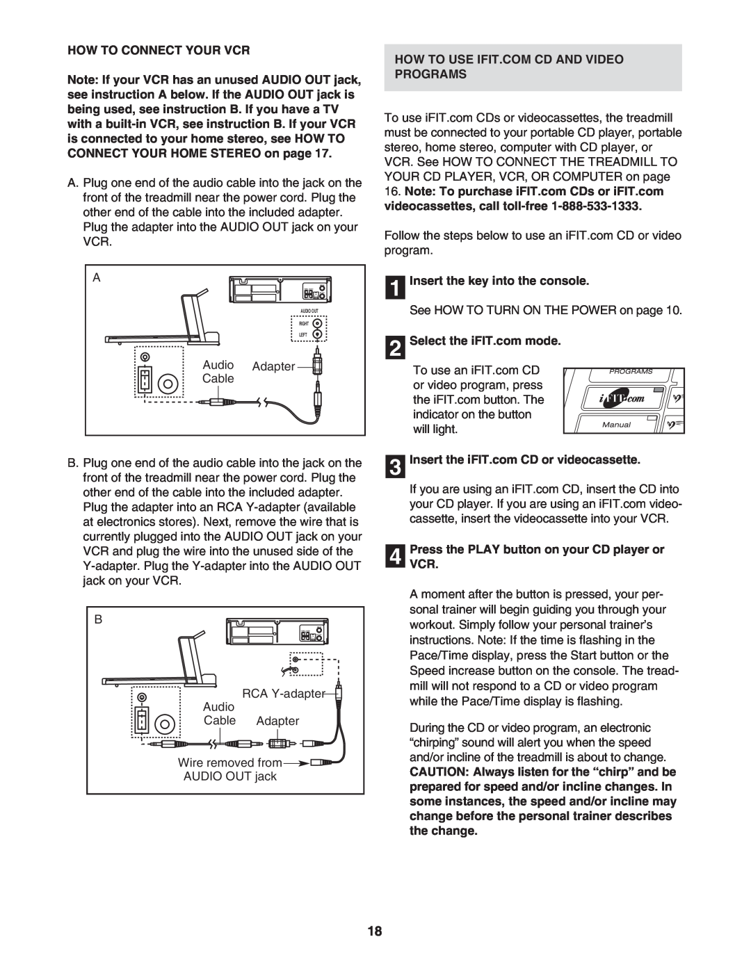 ProForm DTL73942 user manual How To Connect Your Vcr, How To Use Ifit.Com Cd And Video Programs, Audio, Adapter, Cable 