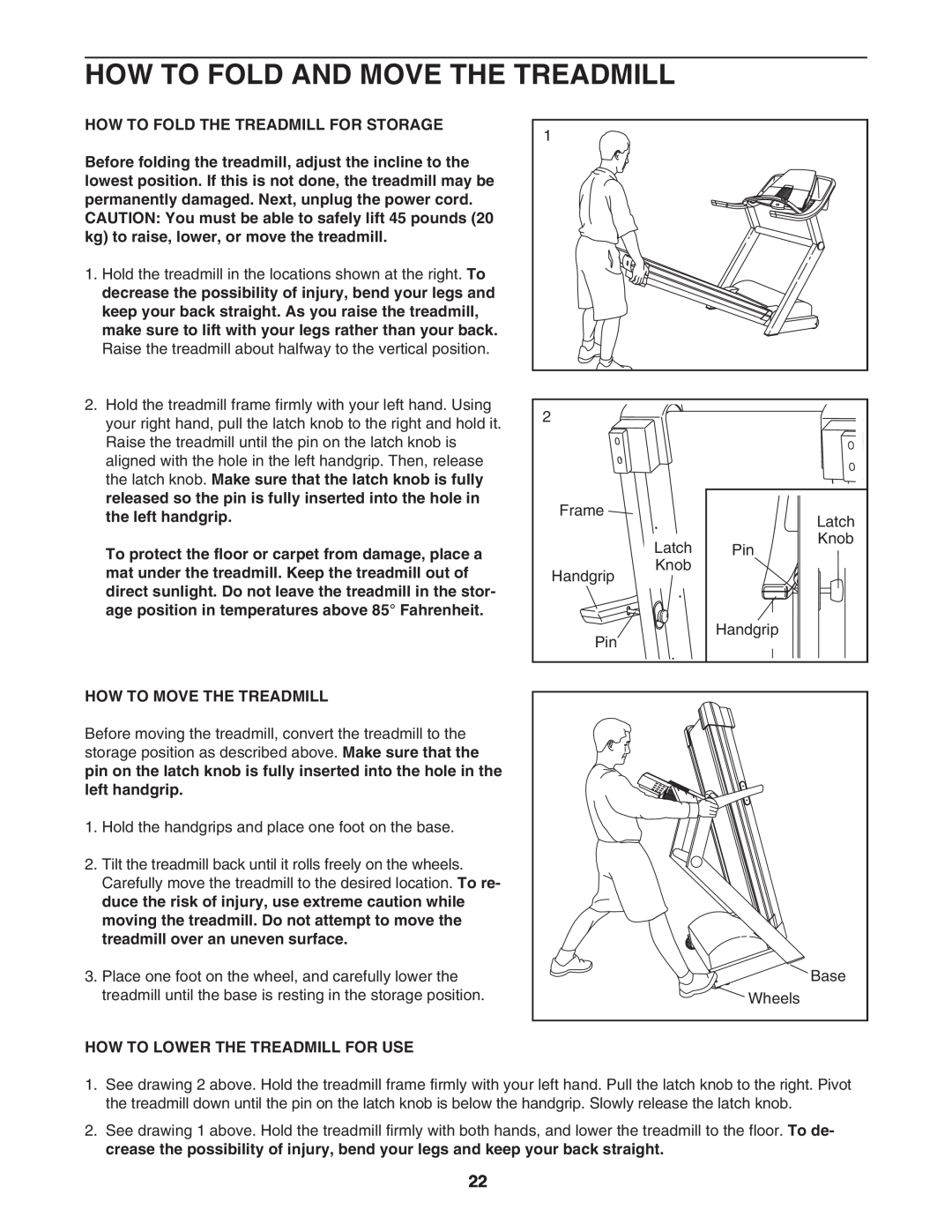 ProForm DTL73942 How To Fold And Move The Treadmill, How To Fold The Treadmill For Storage, How To Move The Treadmill 