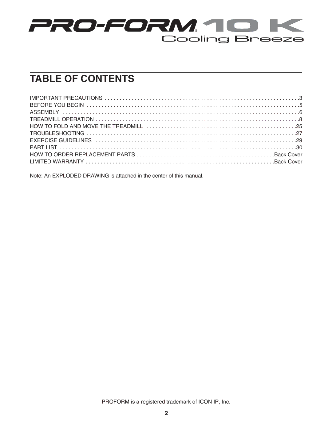 ProForm DTL92941 user manual Table of Contents 