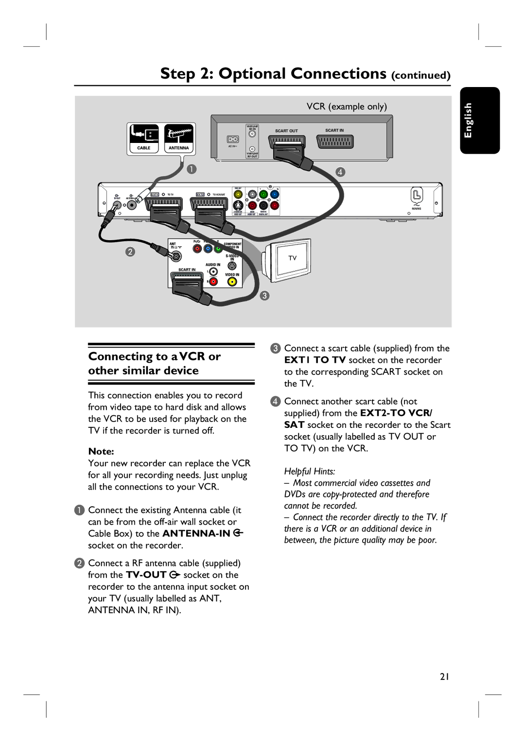 ProForm DVDR3570H user manual Connecting to a VCR or other similar device, VCR example only 