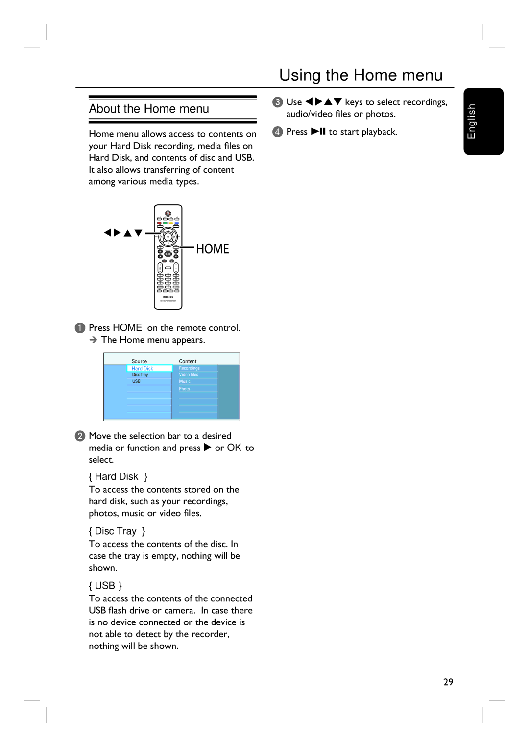 ProForm DVDR3570H Using the Home menu, About the Home menu, Press Home on the remote control. The Home menu appears 