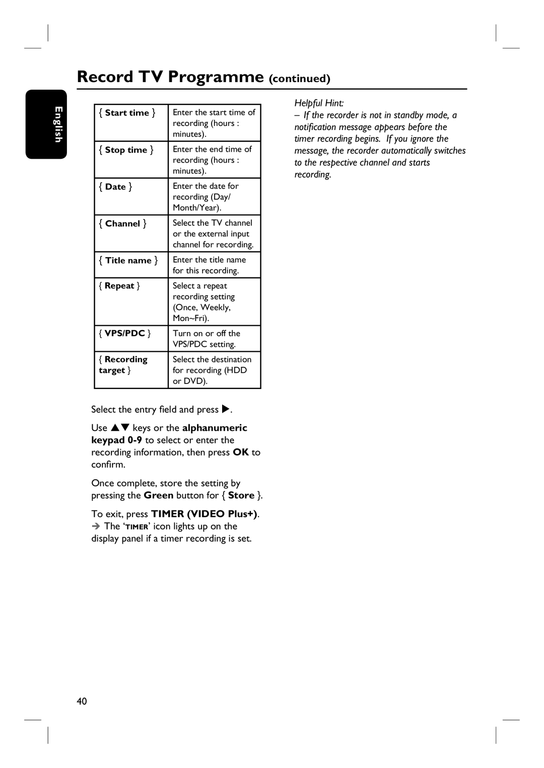 ProForm DVDR3570H user manual Vps/Pdc 