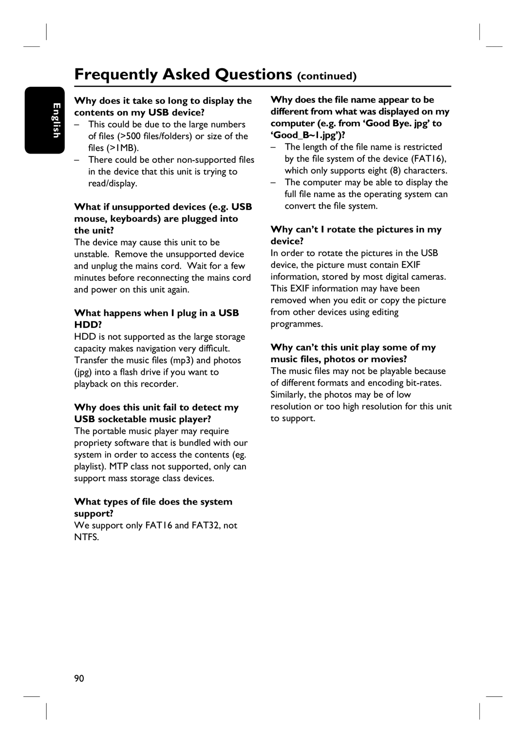 ProForm DVDR3570H user manual What happens when I plug in a USB HDD?, Why can’t I rotate the pictures in my device? 