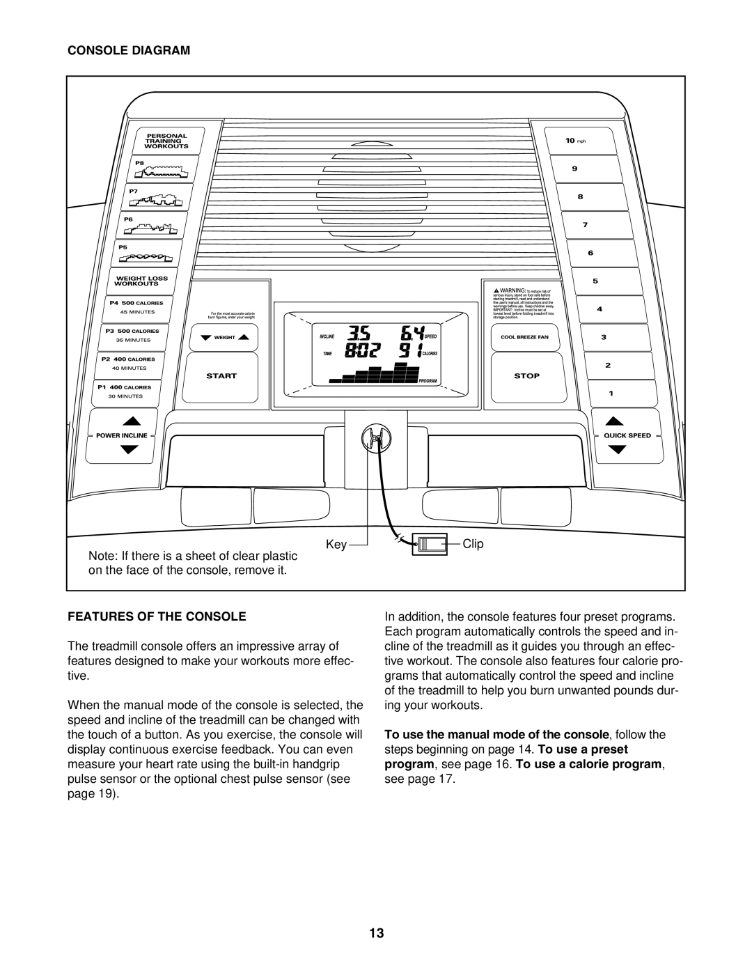 ProForm FTL59106.0 user manual Console Diagram, Features of the Console 