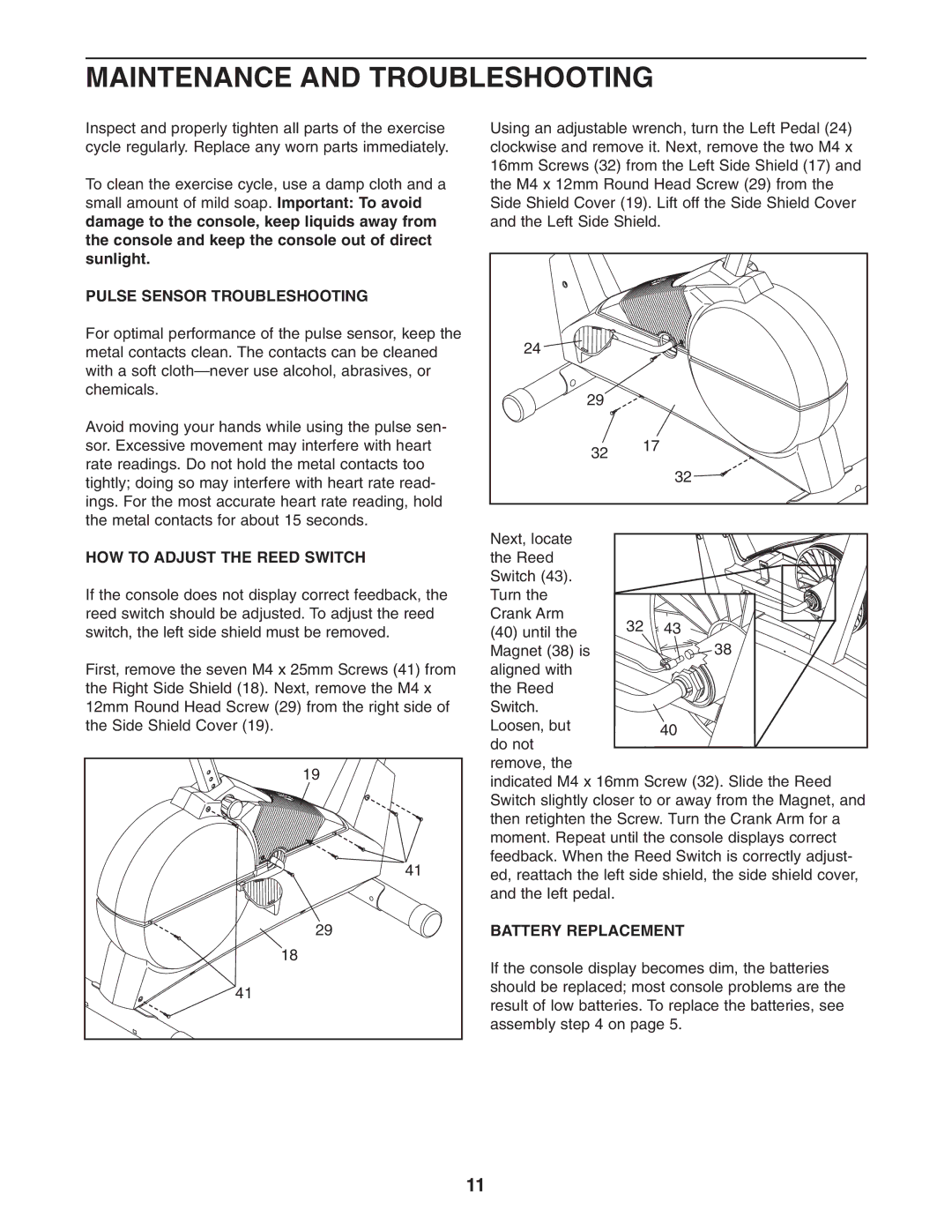 ProForm GT 30 user manual Maintenance and Troubleshooting, Pulse Sensor Troubleshooting, HOW to Adjust the Reed Switch 