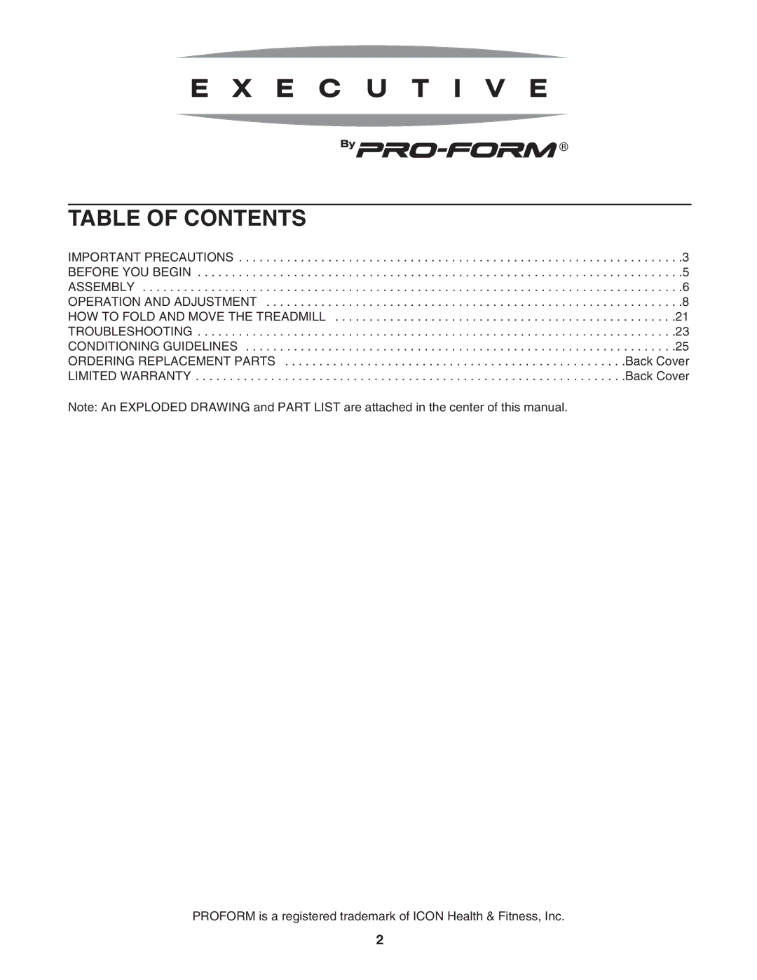 ProForm HGTL09111O, HGTL09111M user manual Table of Contents 