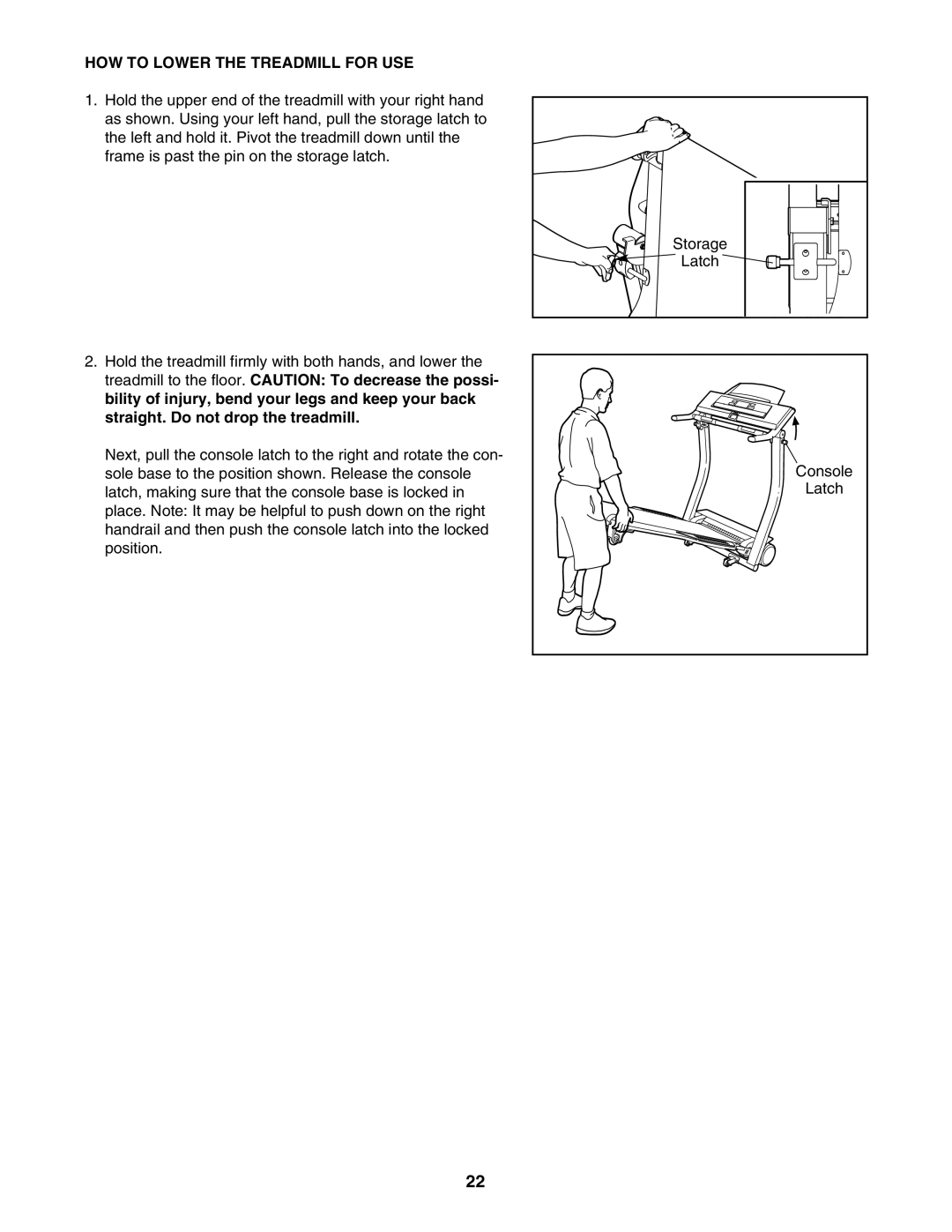 ProForm HGTL09111O, HGTL09111M user manual HOW to Lower the Treadmill for USE 