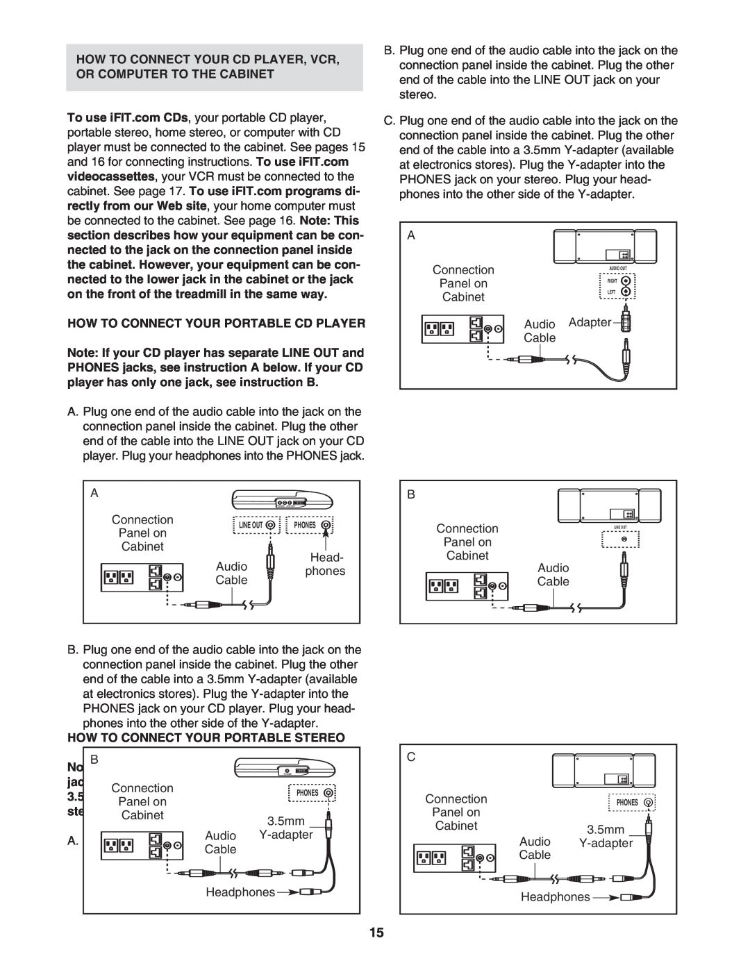ProForm HGTL09111M How To Connect Your Cd Player, Vcr, Or Computer To The Cabinet, How To Connect Your Portable Cd Player 