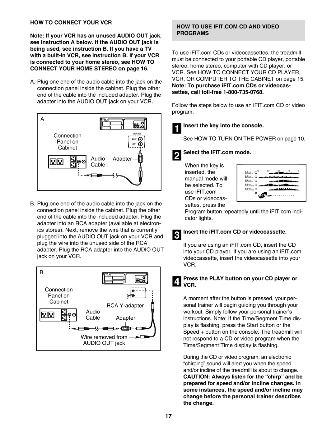 ProForm HGTL09111M How To Connect Your Vcr, How To Use Ifit.Com Cd And Video Programs, Insert the key into the console 