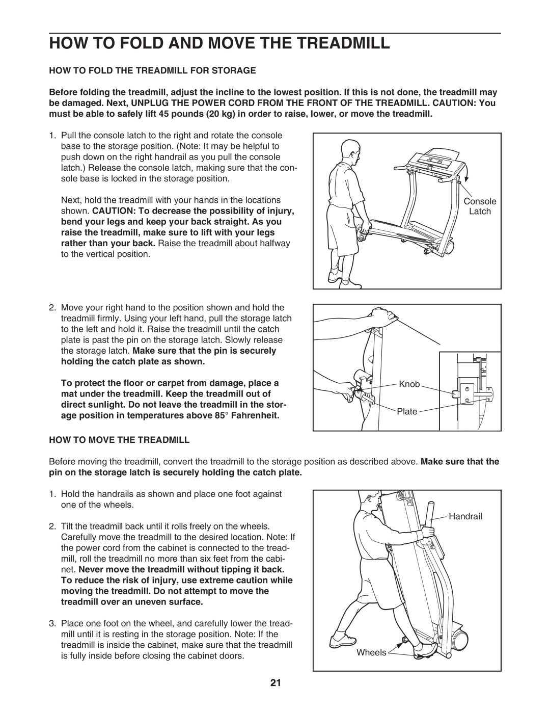 ProForm HGTL09111M How To Fold And Move The Treadmill, How To Fold The Treadmill For Storage, How To Move The Treadmill 