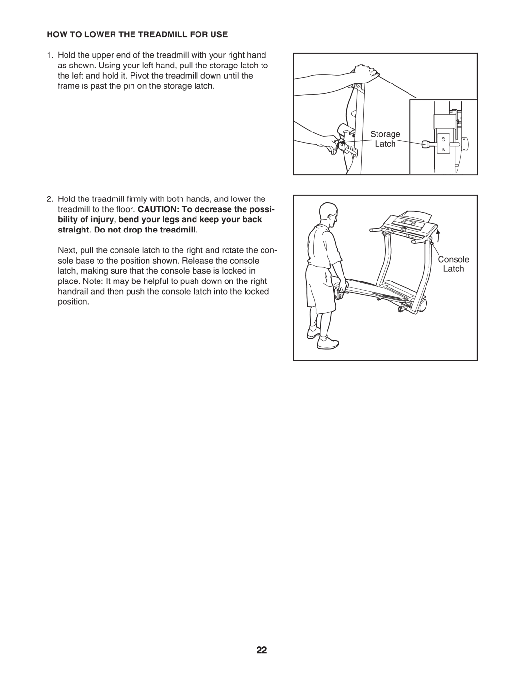 ProForm HGTL09111O, HGTL09111M user manual How To Lower The Treadmill For Use 