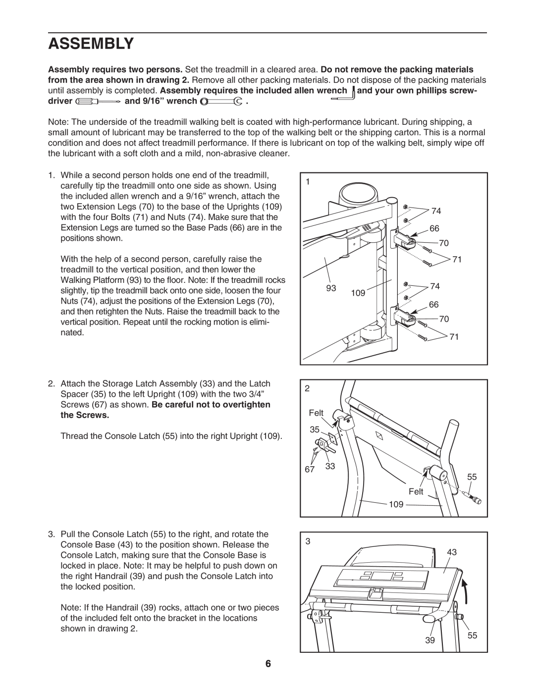 ProForm HGTL09111O, HGTL09111M user manual Assembly, driver, and 9/16” wrench 