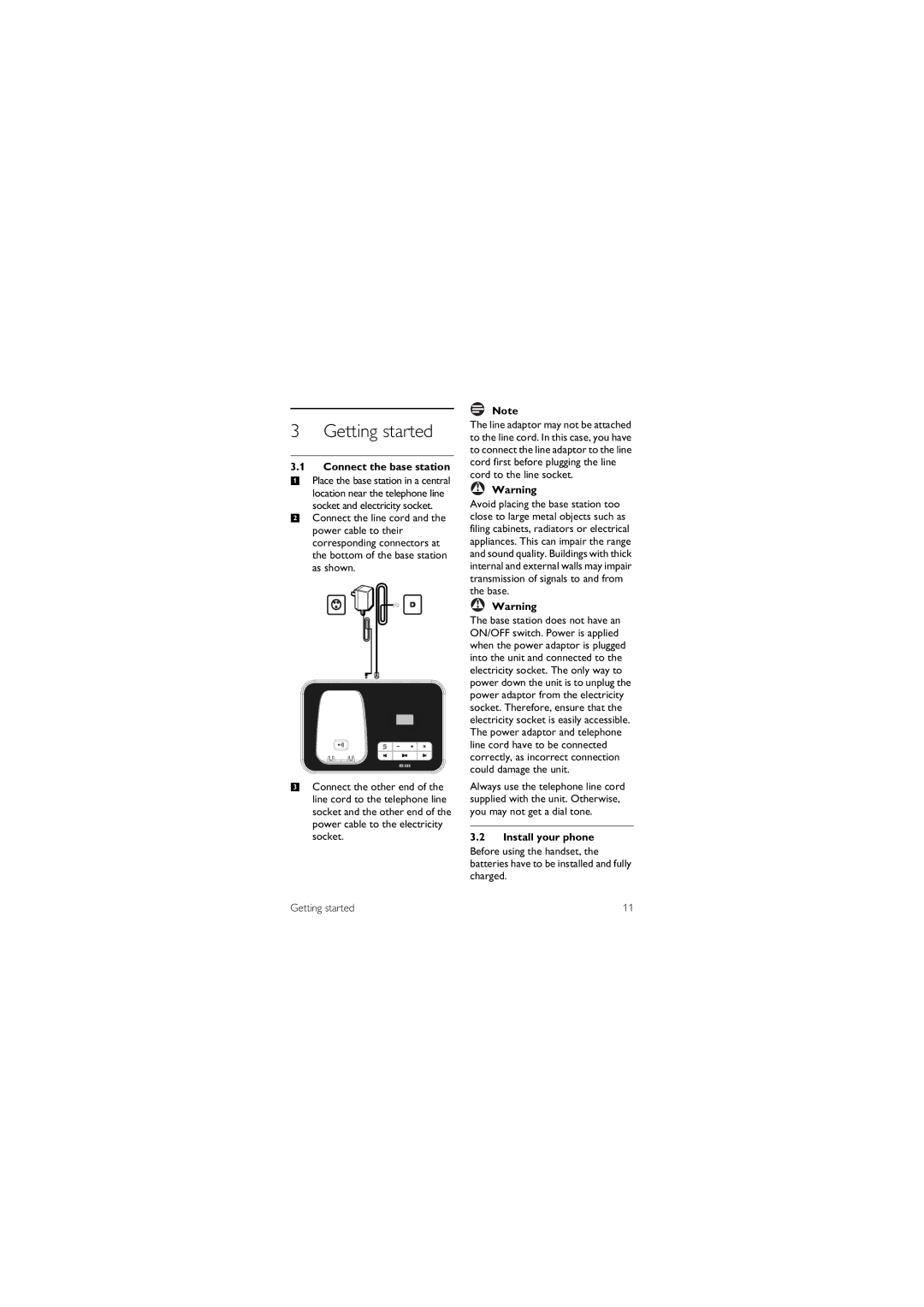 ProForm ID555 manual Getting started, Connect the base station 