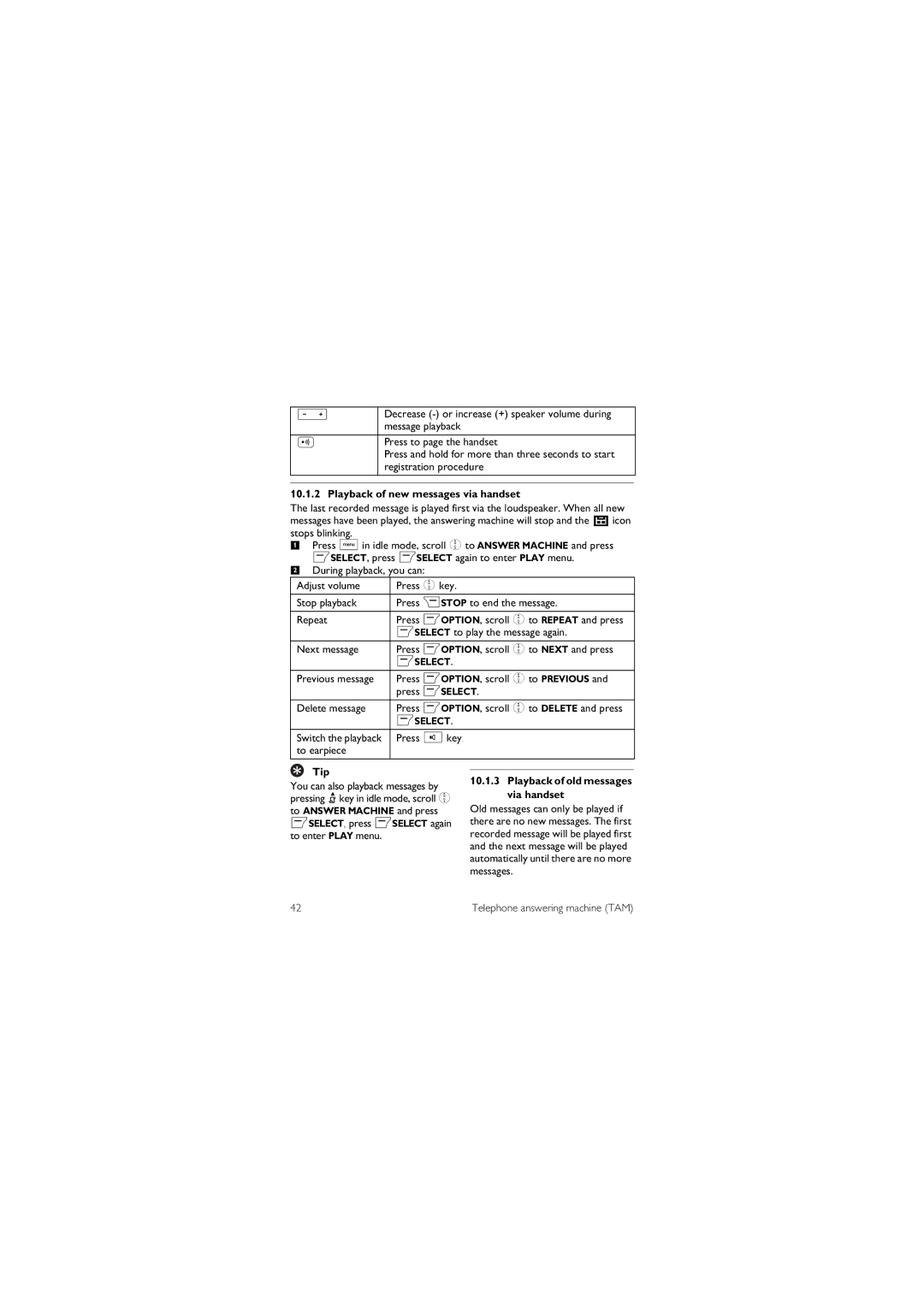 ProForm ID555 manual Playback of new messages via handset, Press vkey, To earpiece, Playback of old messages via handset 