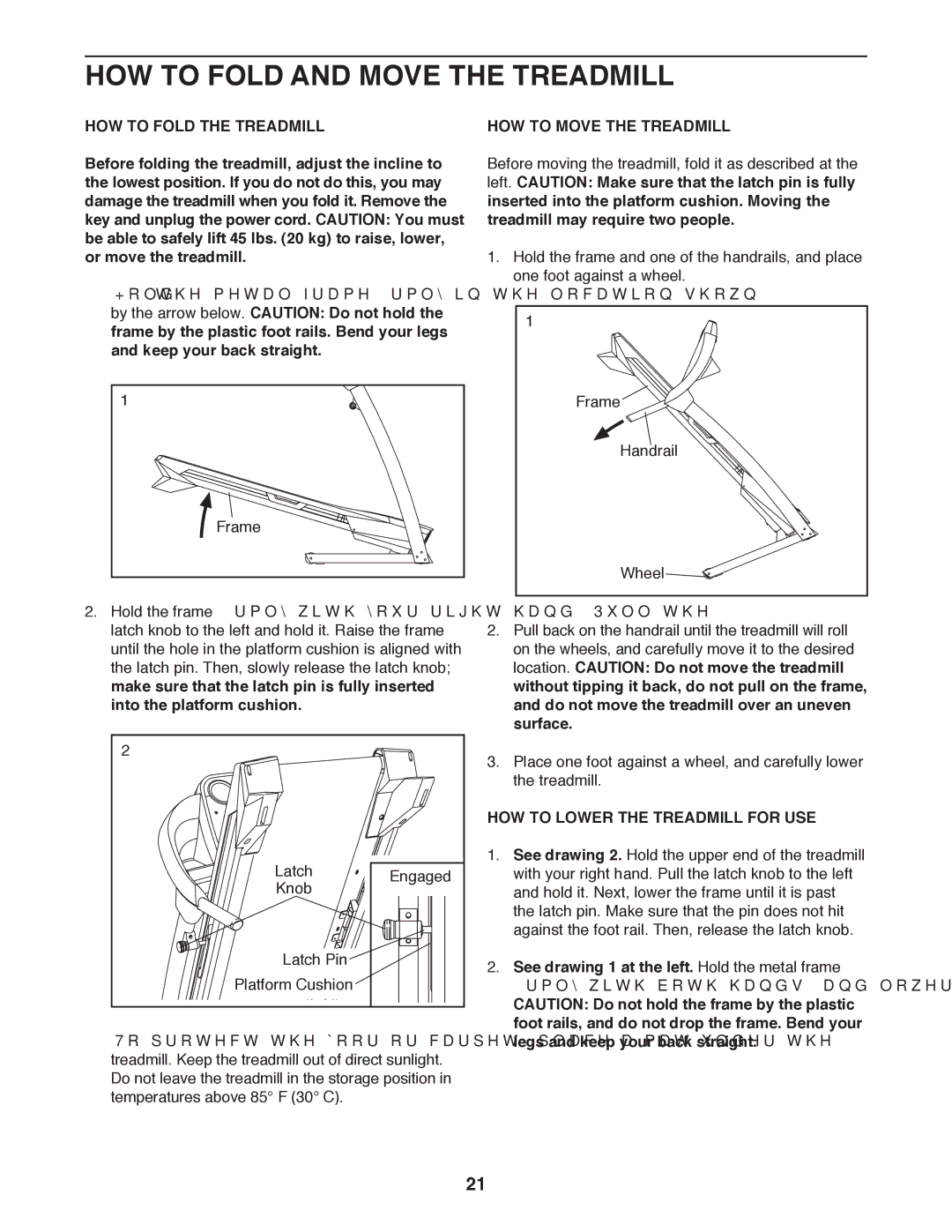 ProForm Lwufp user manual HOW to Fold and Move the Treadmill, HOW to Fold the Treadmill, HOW to Move the Treadmill 