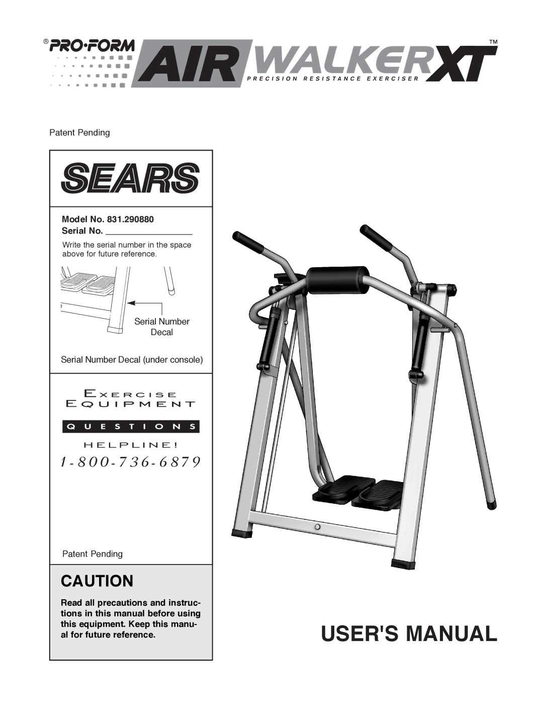 ProForm No. 831.290880 user manual Model No Serial No 