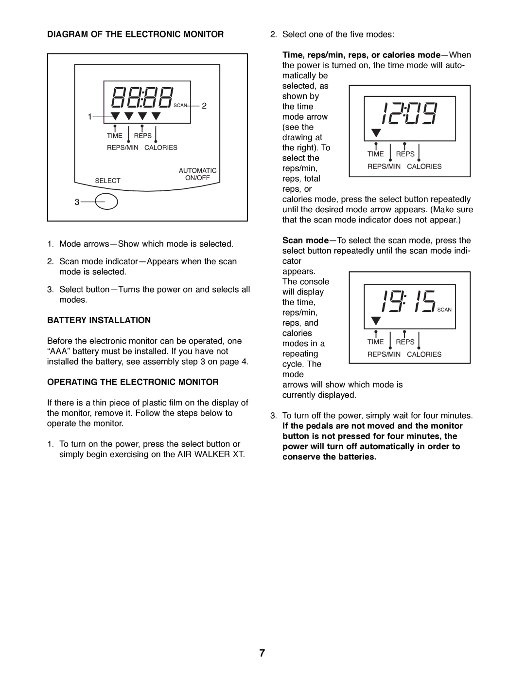 ProForm No. 831.290880 Diagram of the Electronic Monitor, Battery Installation, Operating the Electronic Monitor 