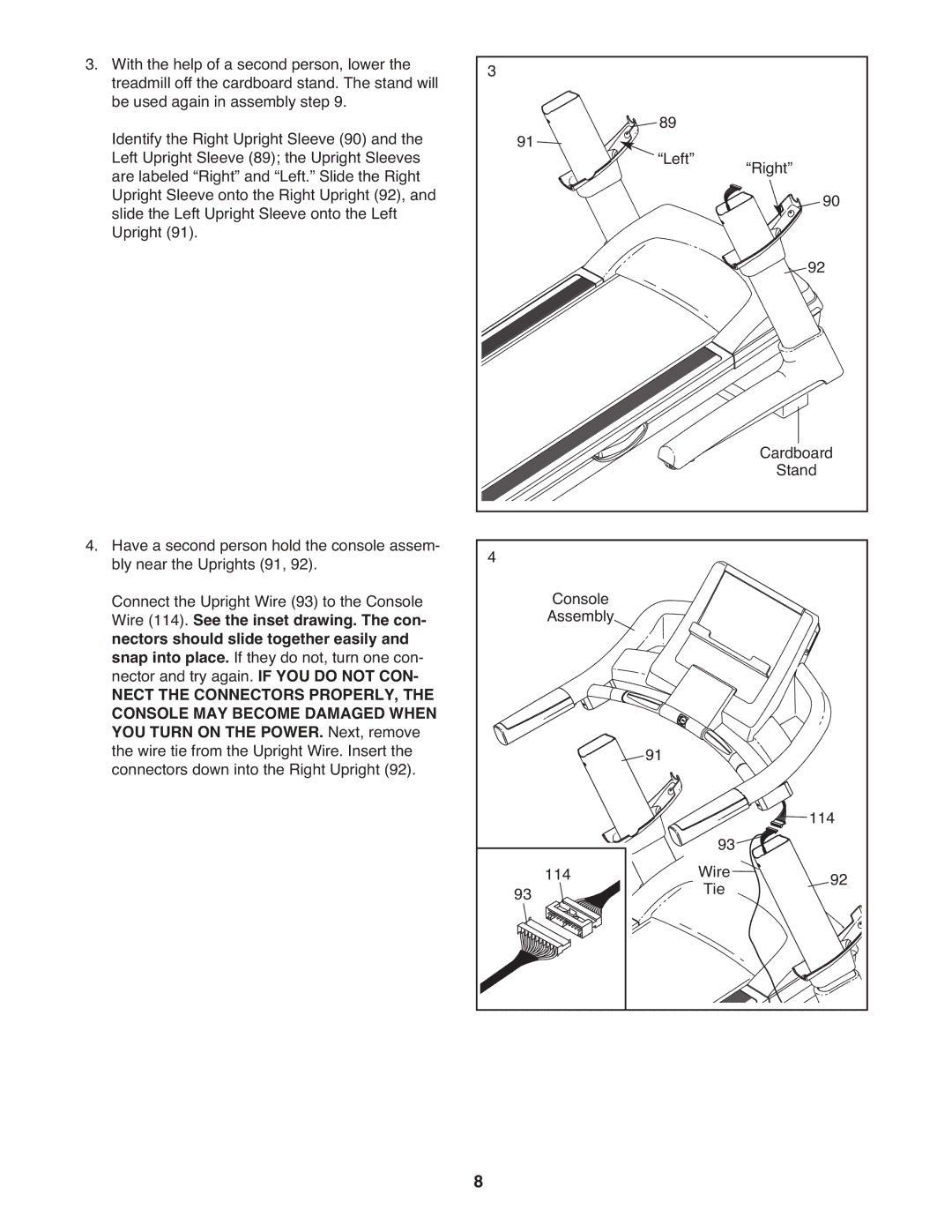 ProForm Not AvailablePFTL13810.0 user manual Wire 114. See the inset drawing. The con, Nectors should slide together easily 