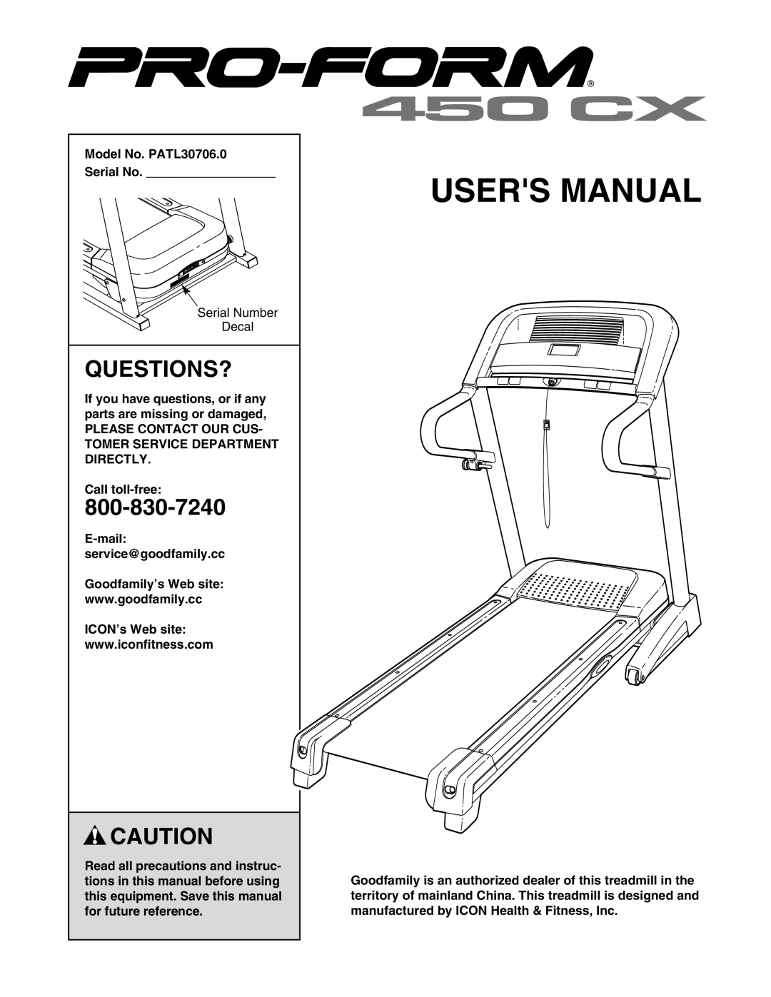 ProForm user manual Questions?, Model No. PATL30706.0 Serial No 