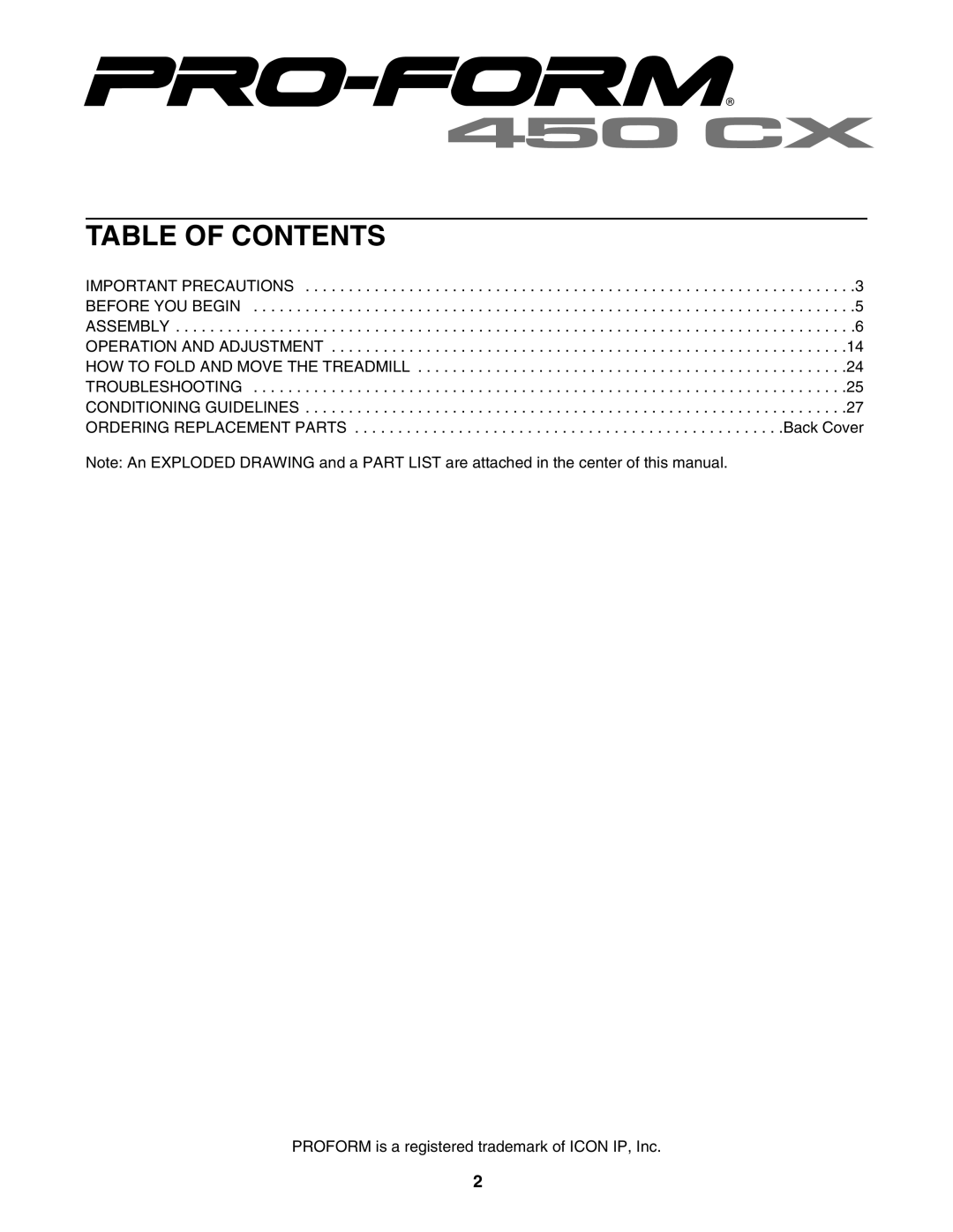 ProForm PATL30706.0 user manual Table of Contents 