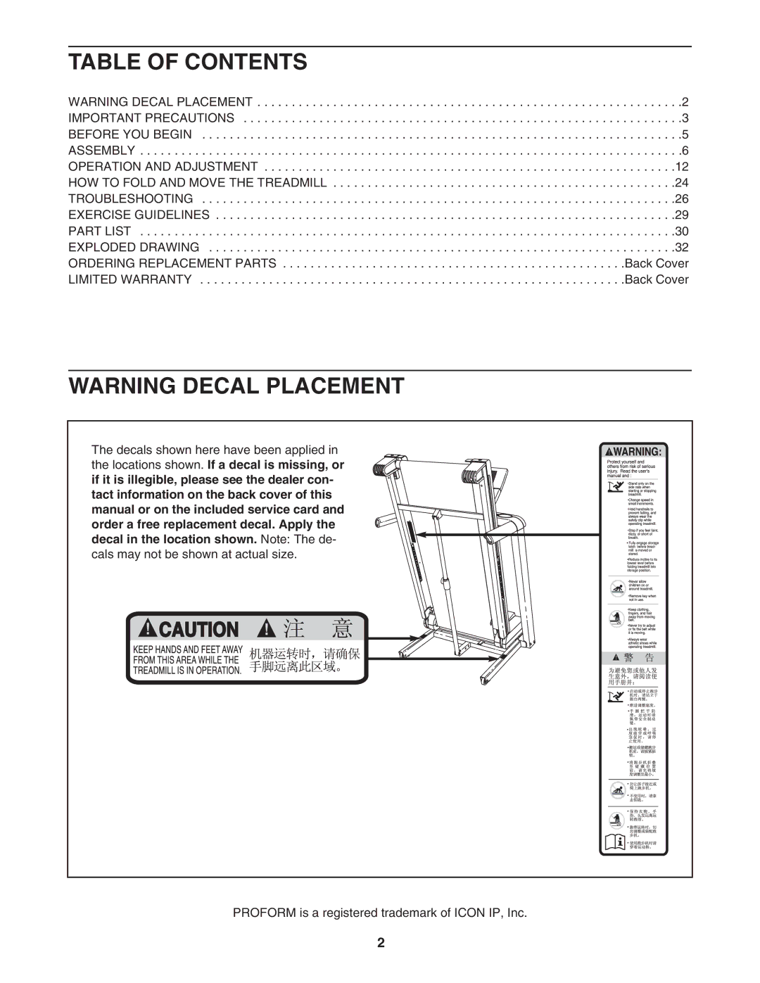 ProForm PATL40707.0 user manual Table of Contents 